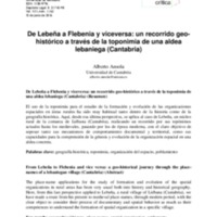 De Lebeña a Flebenia y viceversa: un recorrido geo-histórico a través de la toponimia de una aldea lebaniega (Cantabria)